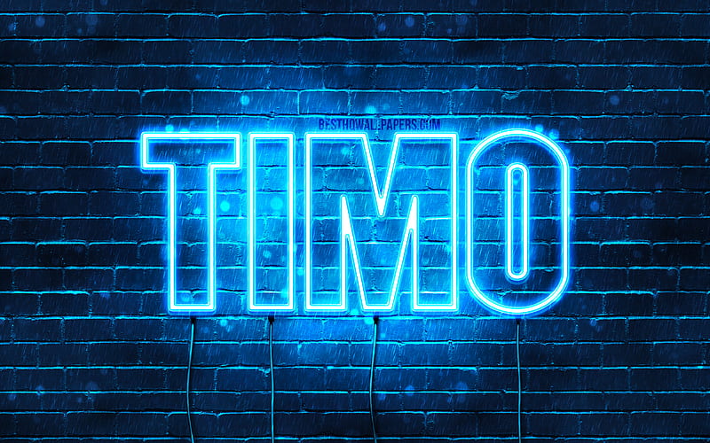 Timo with names, horizontal text, Timo name, Happy Birtay Timo, popular german male names, blue neon lights, with Timo name, HD wallpaper