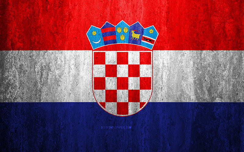 Flag of Croatia stone background, grunge flag, Europe, Croatia flag, grunge art, national symbols, Croatia, stone texture, HD wallpaper