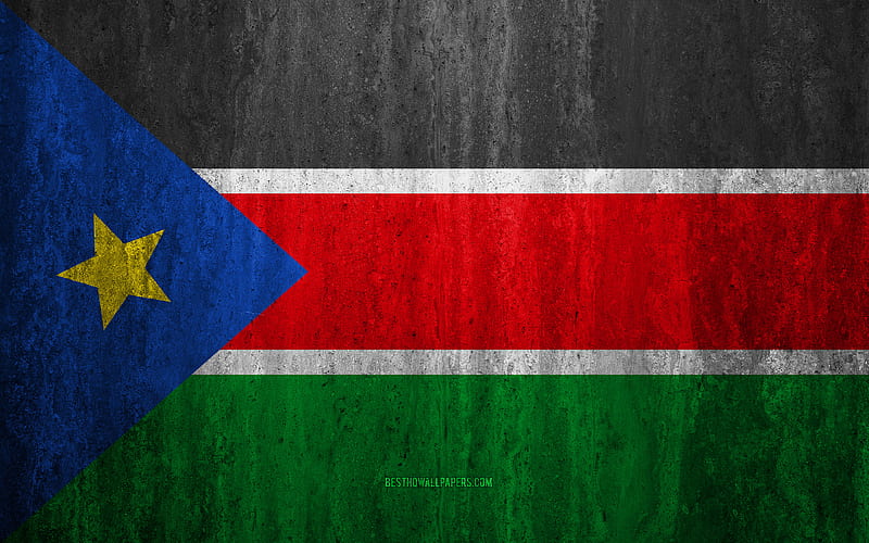 Flag of South Sudan stone background, grunge flag, Africa, South Sudan flag, grunge art, national symbols, South Sudan, stone texture, HD wallpaper