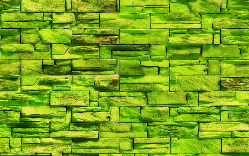 decorative stone texture, green brickwall, macro, green bricks, bricks textures, decorative stones, brown brick wall, bricks, green stones background, HD wallpaper