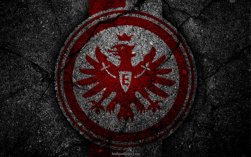 Eintracht Frankfurt, logo, art, Bundesliga, soccer, football club, FC Eintracht Frankfurt, asphalt texture, HD wallpaper