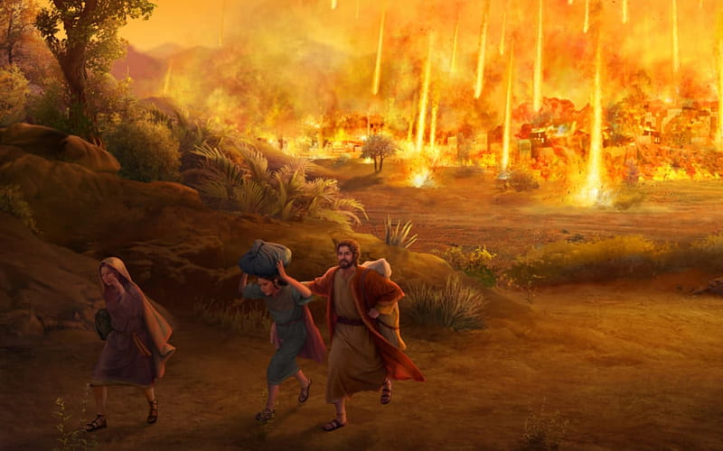 Sodom and Lot's Family, Sodoma, fire, Old Testament, Lot, Bible, HD wallpaper