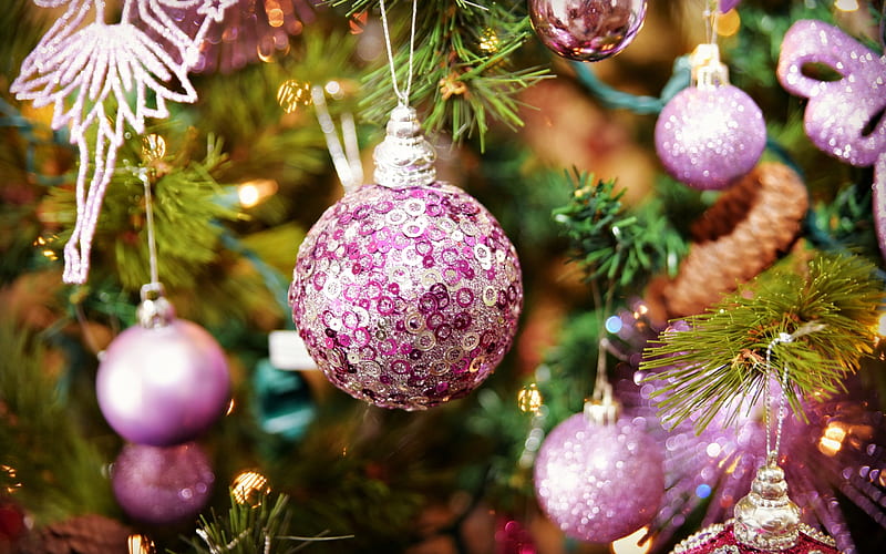 Merry Christmas!, ball, deco, craciun, green, christmas, pink, HD ...