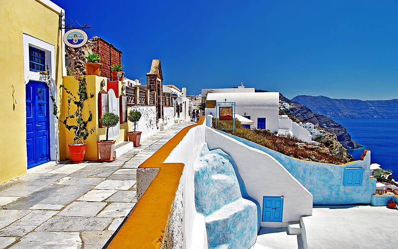 Beautiful colors of Greece, pretty, colorful, greece, architecture, santorini, houses, colors, nature, HD wallpaper