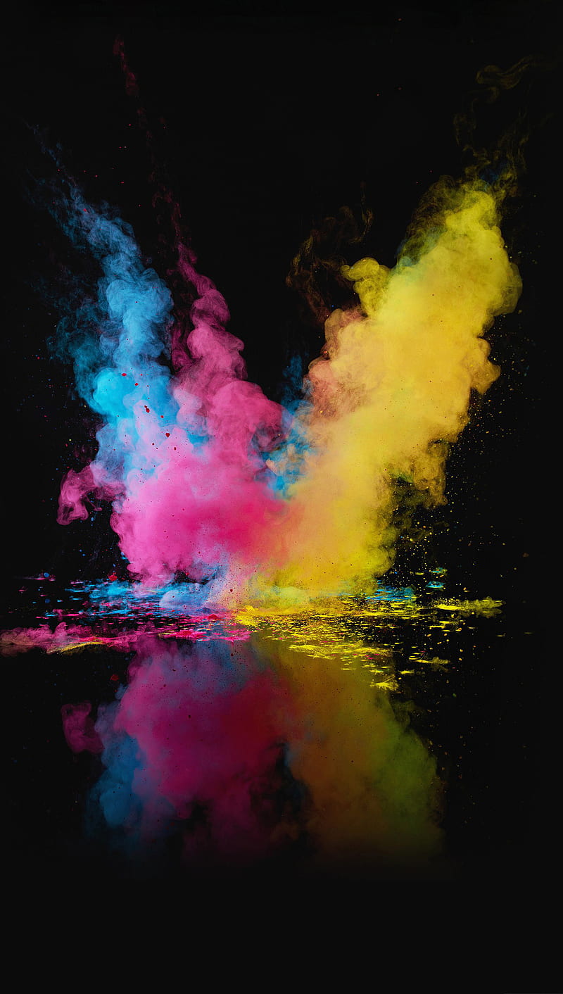 explosion, colorful, reflection, water, HD phone wallpaper