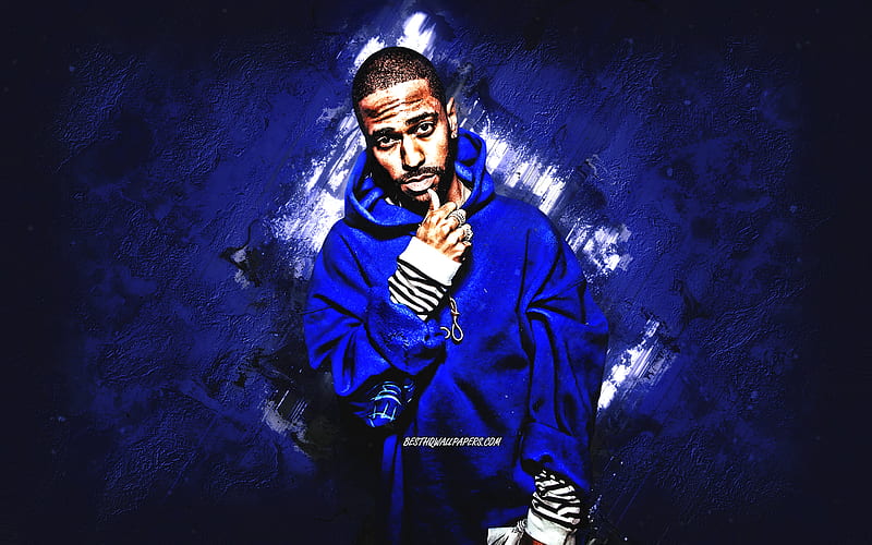 Big Sean, american rapper, Sean Michael Leonard Anderson, portrait, blue stone background, creative art, HD wallpaper