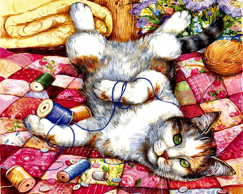 Upside Down - Cat, art, bonito, pets, illustration, artwork, animal ...