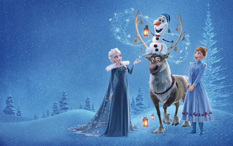 Olafs Frozen Adventure, 2017, winter, snow, deer, new cartoons, HD wallpaper