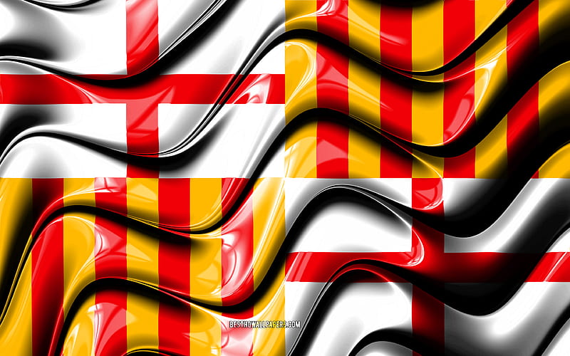 Barcelona Flag Cities of Spain, Europe, Flag of Barcelona, 3D art, Barcelona, Spanish cities, Barcelona 3D flag, Spain, HD wallpaper
