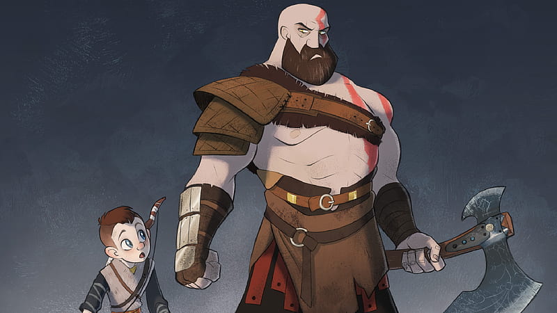 God Of War 4 Cartoon Artwork, kratos, god-of-war-4, god-of-war, games, artwork, artist, digital-art, HD wallpaper