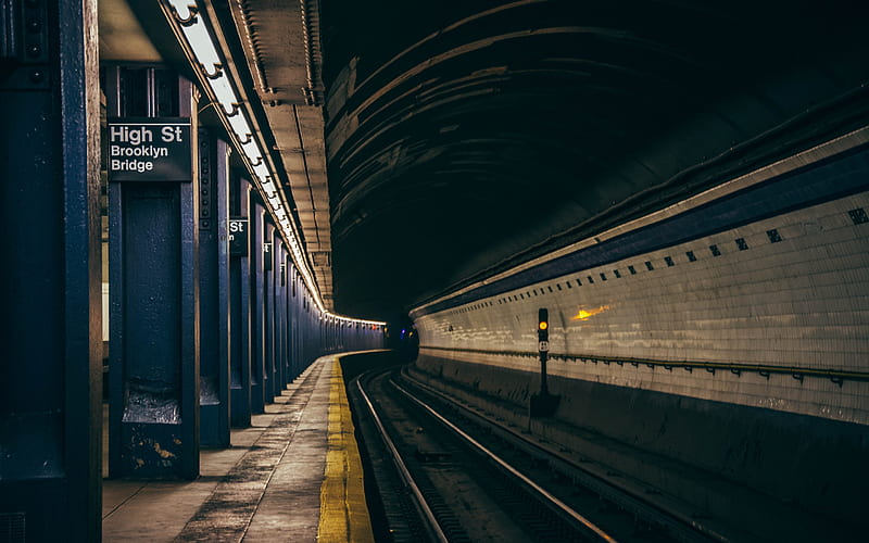 New York, metro, USA, station, platform, tunnel, transport system, HD wallpaper