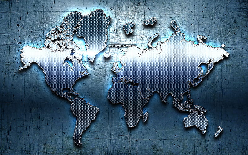 Blue metal world map, world map concept, artwork, creative, metallic world  map, HD wallpaper | Peakpx