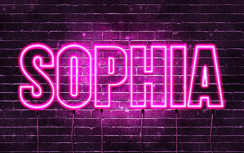 Sophia with names, female names, Sophia name, purple neon lights, horizontal text, with Sophia name, HD wallpaper
