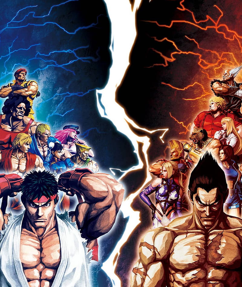 Street x Tekken, capcom, crossover, fighting, game, kazuya, ken, nina, ryu, street fighter, HD phone wallpaper