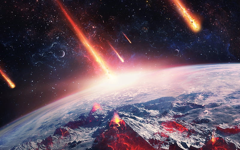 Meteors, nebula, apocalypse, galaxy, Earth, HD wallpaper