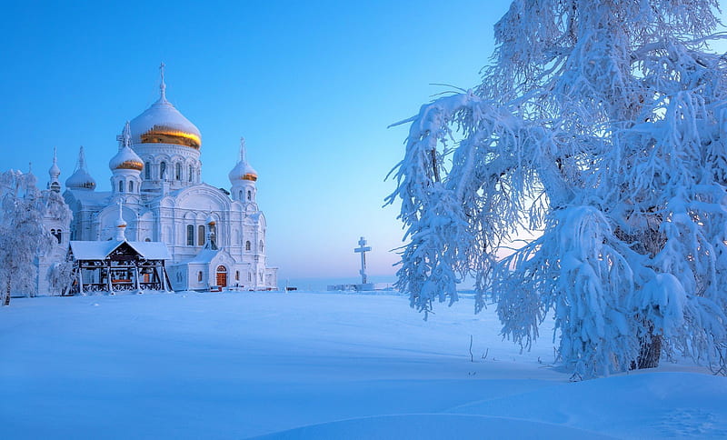 snow, temple, russia, winter, architecture, ural, HD wallpaper