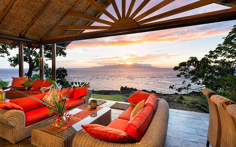 Tropical View from Lanai, oceans, beaches, beach bungalows, nature, beach villas, beach houses, HD wallpaper