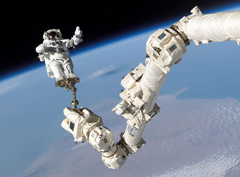 Astronaut Stephen Robinson on a spacewalk, Shuttle, NASA, Stephen Robinson, spacewalk, HD wallpaper