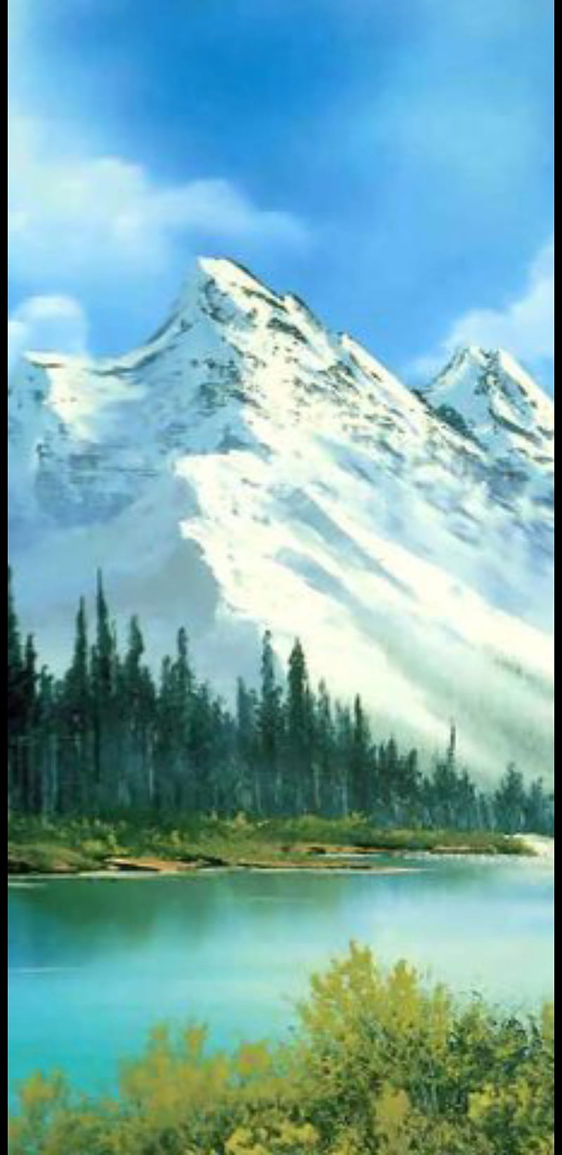 Bob ross painting, lakes, mountain, mountains, ocean, view, HD phone wallpaper