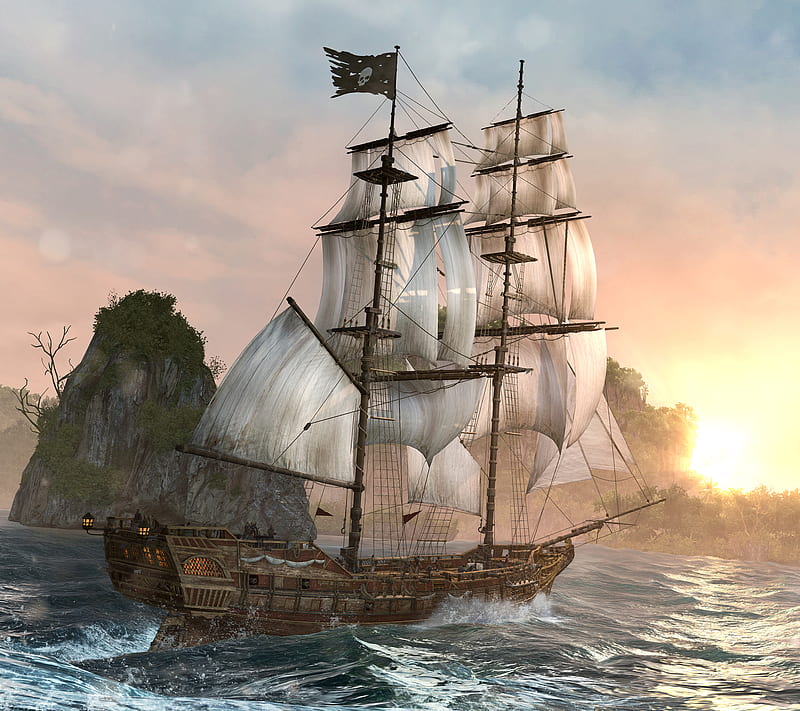Assassins Creed Ship, assassins creed, black flag, game, gaming, ocean, sail, sea, voyage, waves, HD wallpaper