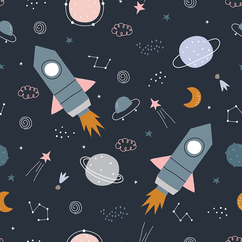 Space Background Illustration With Stars And Rocket Seamless Vector Pattern  Hand Drawn In Cartoon Style Used For Print, HD phone wallpaper | Peakpx