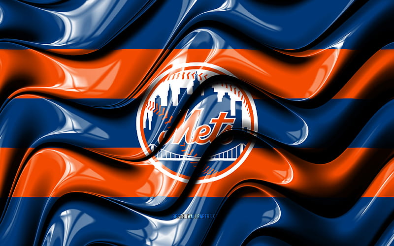 Download wallpapers New York Mets flag, MLB, blue orange metal background,  american baseball team, New York Mets logo, USA, baseball, New York Mets,  golden logo, NY Mets for desktop free. Pictures for