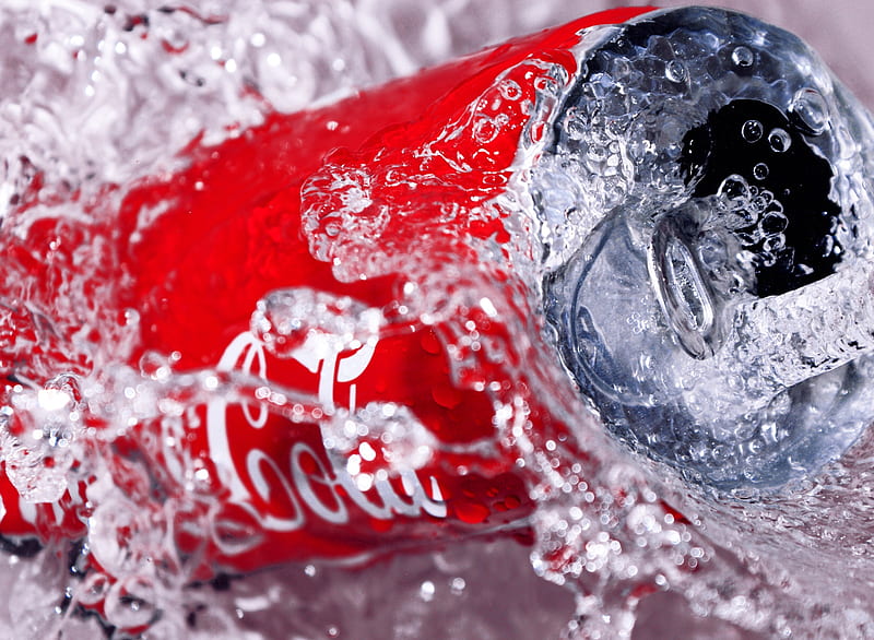 Coca-Cola, can, coca, cola, cold, red, water, HD wallpaper