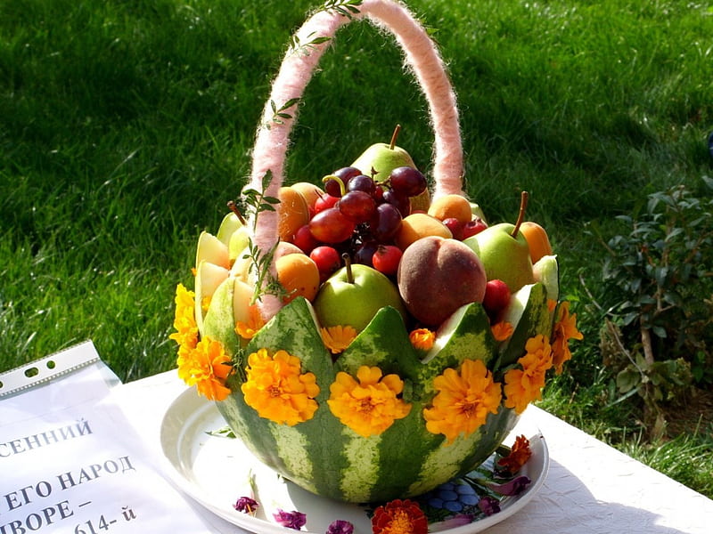 *** Fruit basket ***, food, basket, fresh, fruits, nature, salad, HD wallpaper
