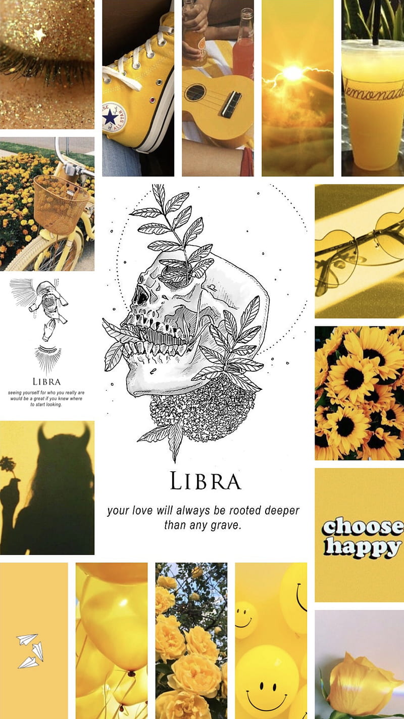 Libra Aesthetic astrology flower skull yellow HD phone wallpaper   Peakpx