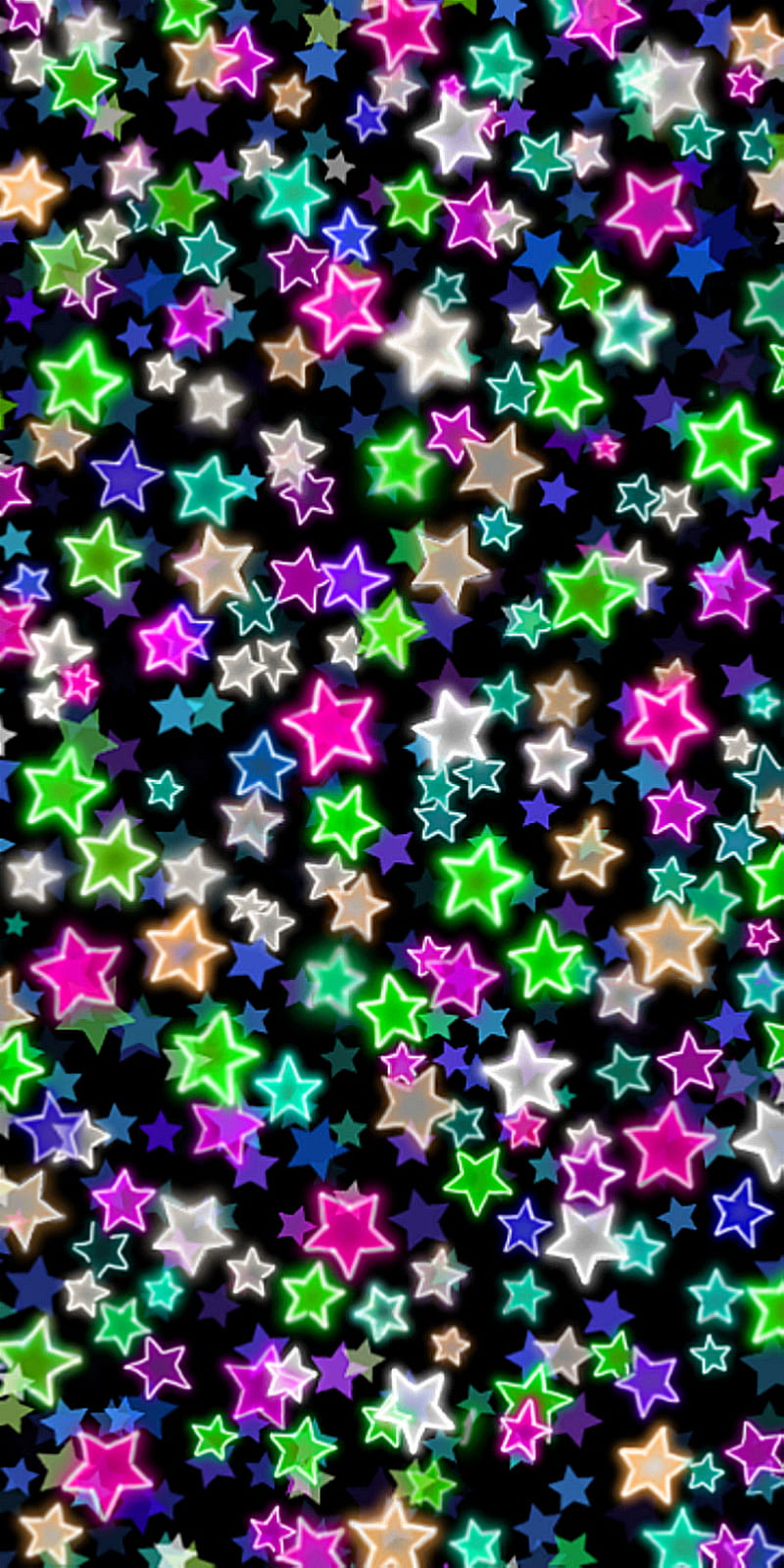 Neon Stars, awesome, black, bright, legendary, mkki3d15, pattern, rainbow, HD phone wallpaper