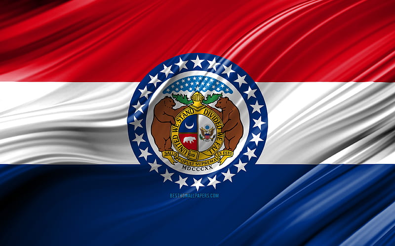 Missouri flag, american states, 3D waves, USA, Flag of Missouri, United States of America, Missouri, administrative districts, Missouri 3D flag, States of the United States, HD wallpaper