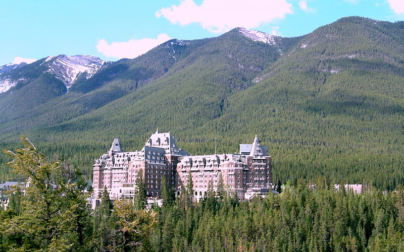 Banff Springs Hotel, Alberta, Mountains, Canada, Hotel, Architecture, HD wallpaper