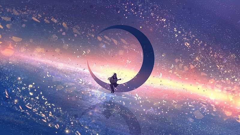 Anime Art Sky Moon Scenery 4K Wallpaper 62605