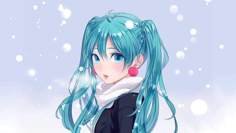 hatsune miku, winter, snow, aqua hair, cute, vocaloid, Anime, HD wallpaper