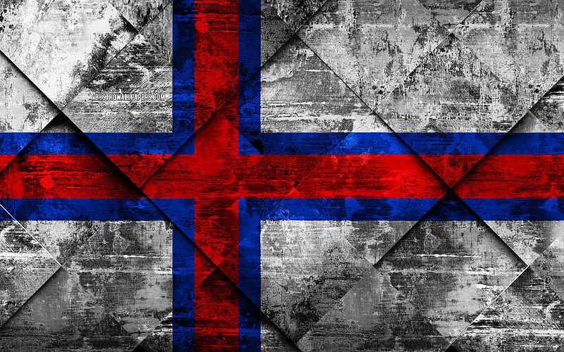 Flag of Faroe Islands grunge art, rhombus grunge texture, Europe, national symbols, Faroe Islands, creative art, HD wallpaper
