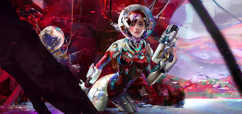 Sci Fi, Women Warrior, Futuristic, Girl, Gun, Space Suit, Weapon, Woman Warrior, HD wallpaper