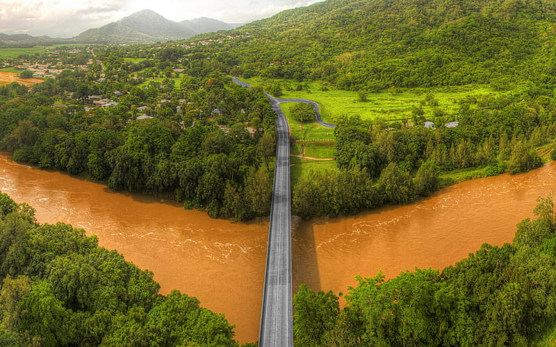 Australia, R, river, bridge, road, forest, summer, HD wallpaper