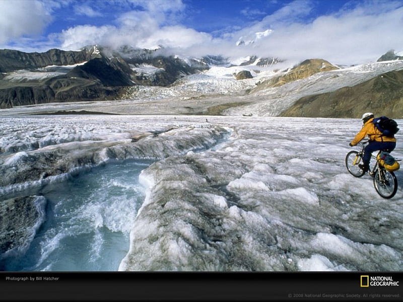 Glacier, snow, ountains, icen, biker, land marks, landscape, HD wallpaper