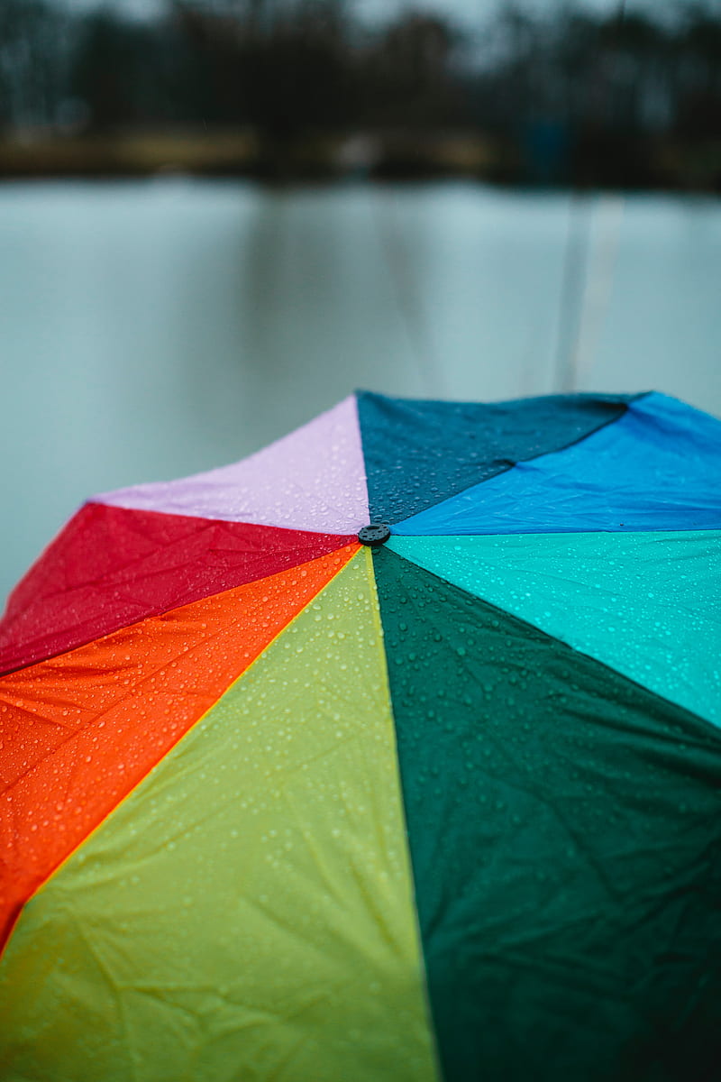 umbrella, colorful, rain, drops, HD phone wallpaper