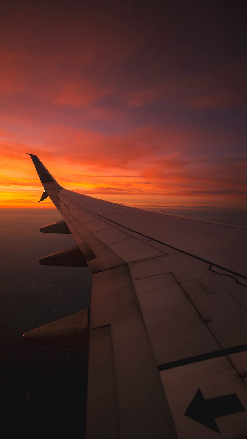 sunset, aeroplane, airplane, fly, galaxy, sky, travel, wing, HD phone wallpaper