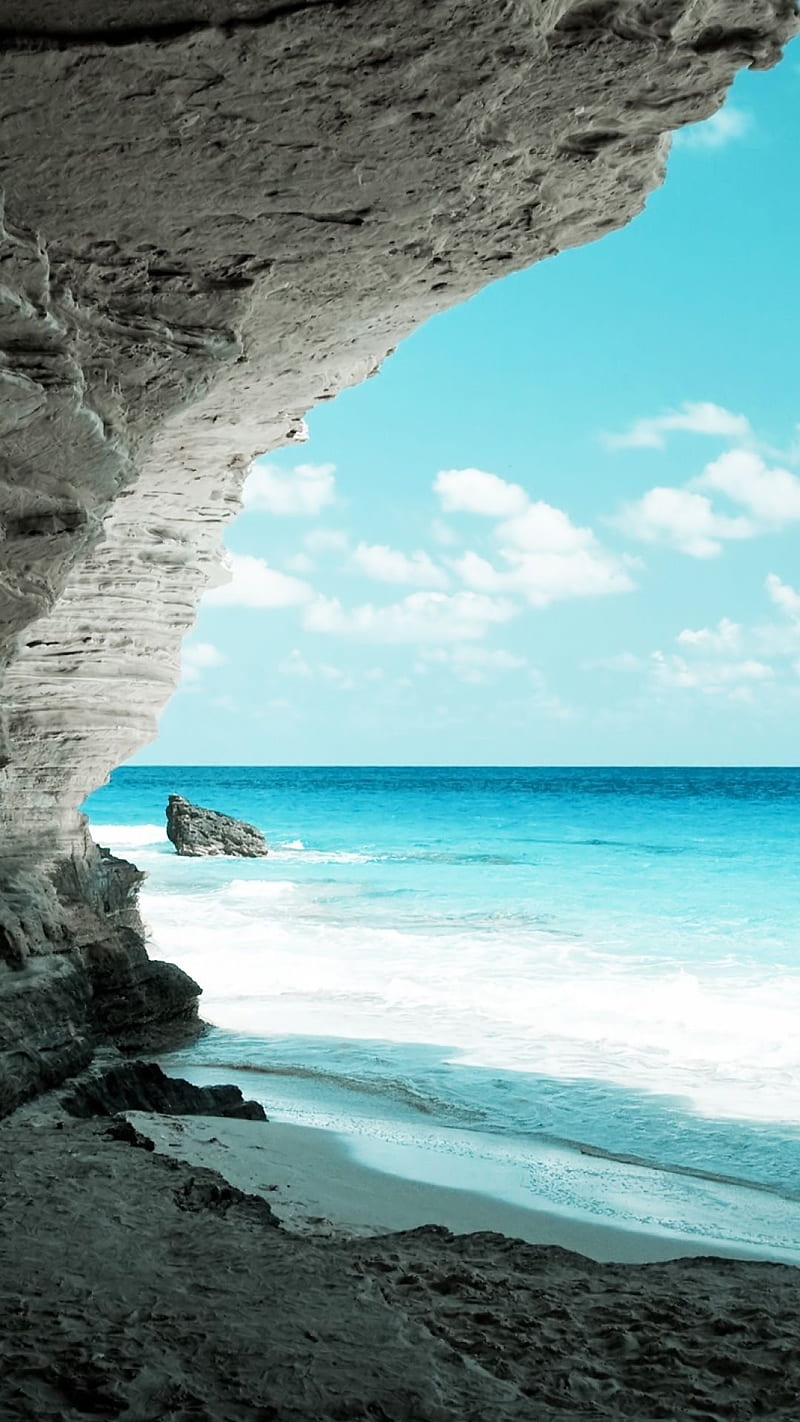 Cove, ocean, beach, water, landscape, cave, HD phone wallpaper