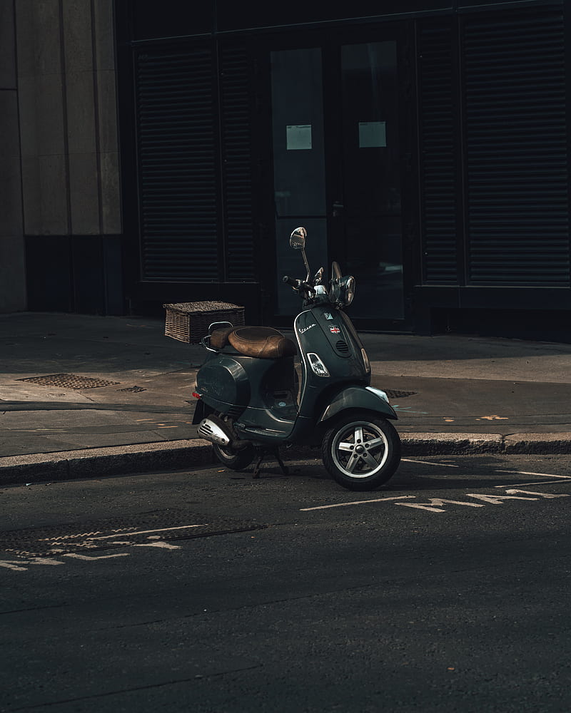 scooter, black, parking, road, HD phone wallpaper