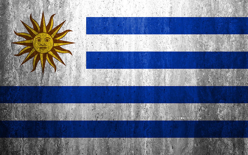 Flag of Uruguay stone background, grunge flag, South America, Uruguay flag, grunge art, national symbols, Uruguay, stone texture, HD wallpaper