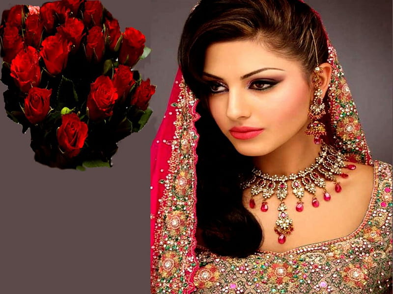Indian bride red, brunette, indian, bride, flowers, woman, HD wallpaper |  Peakpx