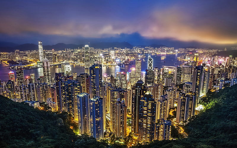 Hong Kong, evening, bay, skyscrapers, metropolis, big city, skyline,  cityscape, HD wallpaper | Peakpx