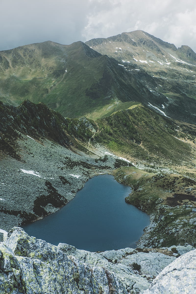 mountains, lake, aerial view, landscape, mountain range, HD phone wallpaper