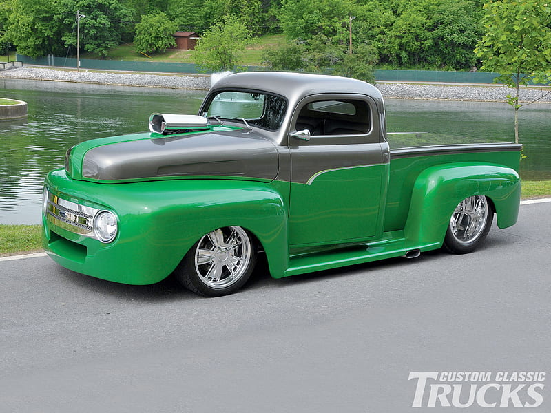 1948_ford_f1_Pickup, truck, classic, silver, green, HD wallpaper