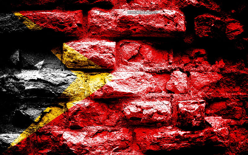 Empire of East Timor, grunge brick texture, Flag of East Timor, flag on brick wall, East Timor, flags of Asian countries, HD wallpaper