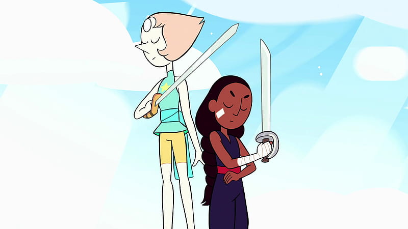 Steven Universe Connie Maheswaran Pearl Are Standing With Sword On Right Hand With Background Of Blue Sky And Clouds Movies, HD wallpaper