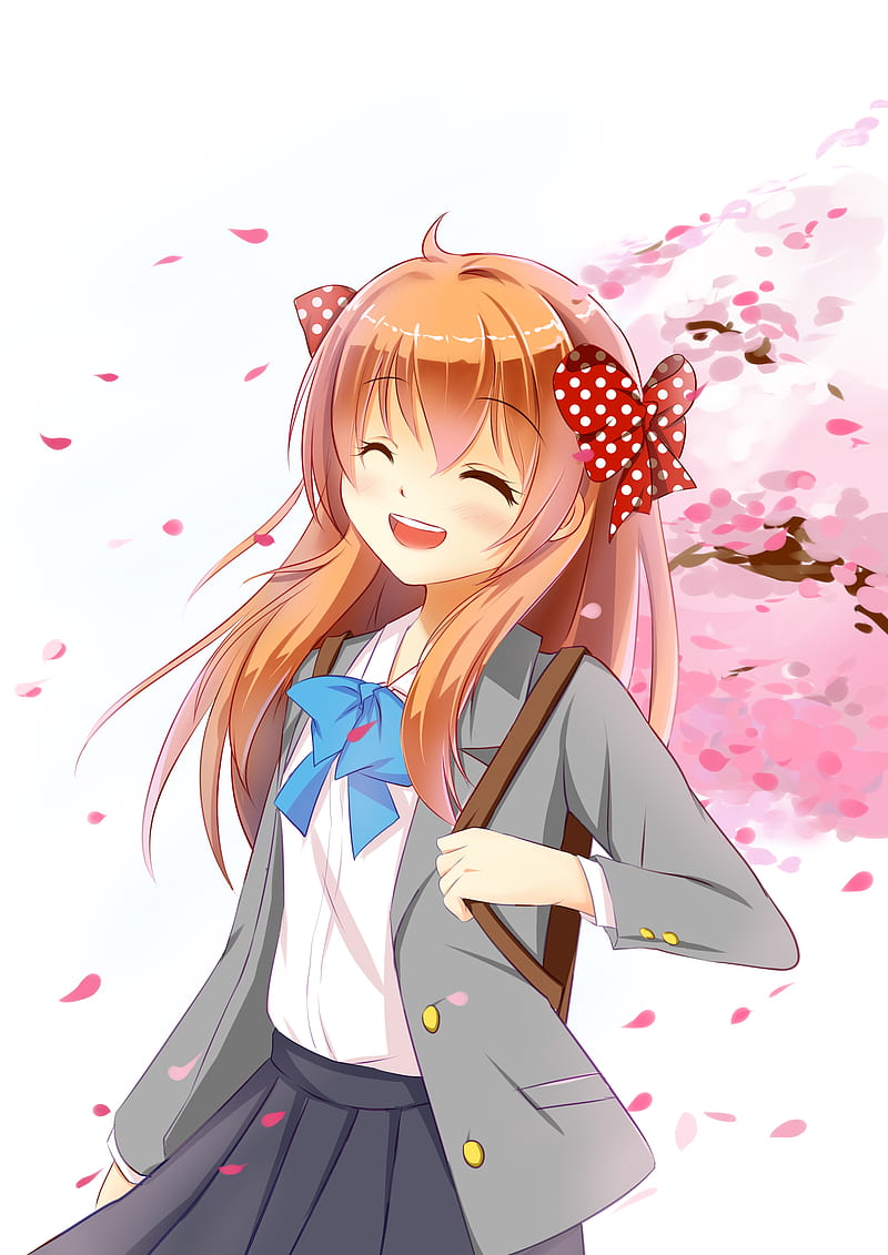 Sakura chiyo, gekkan shoujo nozaki-kun, smiling, cherry blossom, orange  hair, HD phone wallpaper | Peakpx